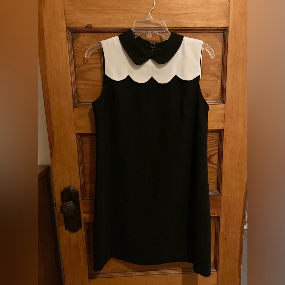 CeCe Black & White Mod Cocktail Dress Scalloped Trim Peter Pan Collar NWOT Sz 6